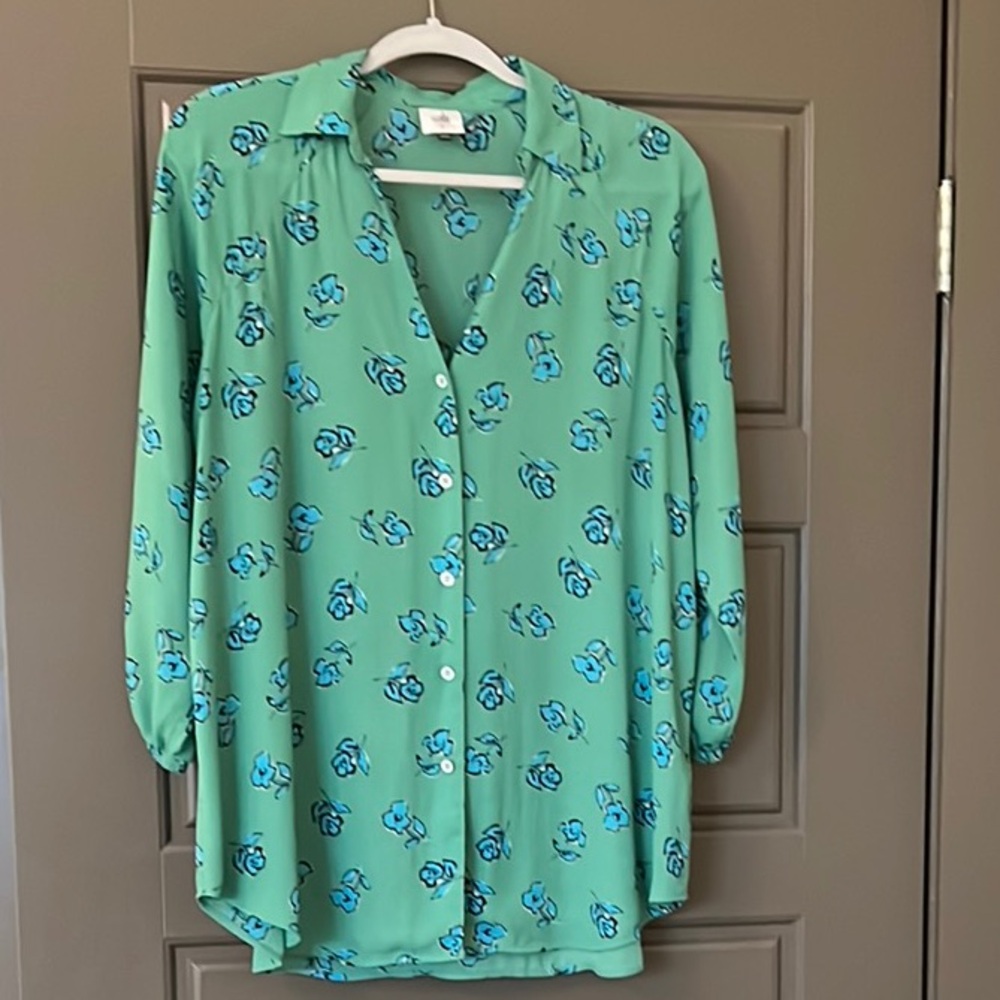 CAbi Chic Green Floral Blouse
